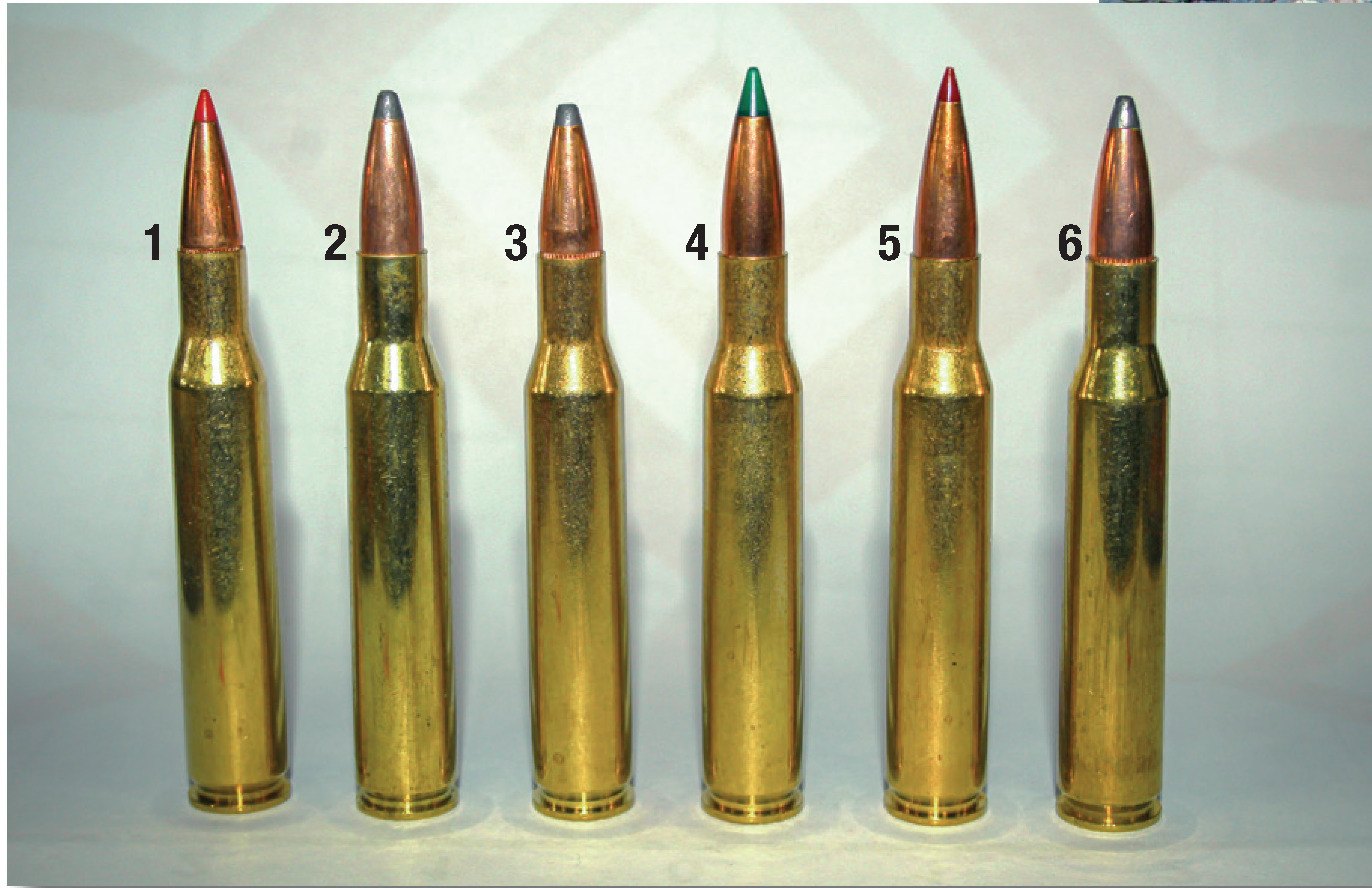 Factory loads used to test the Franchi Momentum Classic Walnut Elite included: (1) Hornady 130-grain SST Superformance, (2) Nosler 130-grain Solid Base Whitetail Country, (3) Hornady 130-grain InterLock American Whitetail, (4) Sierra 140-grain Tipped GameKing GameChanger, (5) Hornady 145-grain ELD-X Precision Hunter and (6) Nosler 150-grain Partition Trophy Grade.
